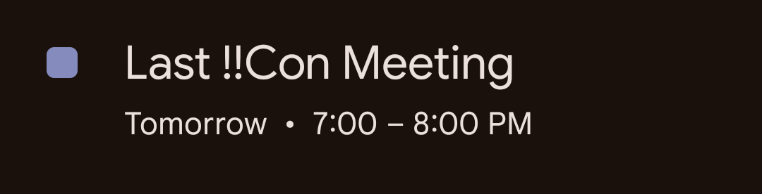 Last !!Con Meeting

Tomorrow 7:00-8:00 PM